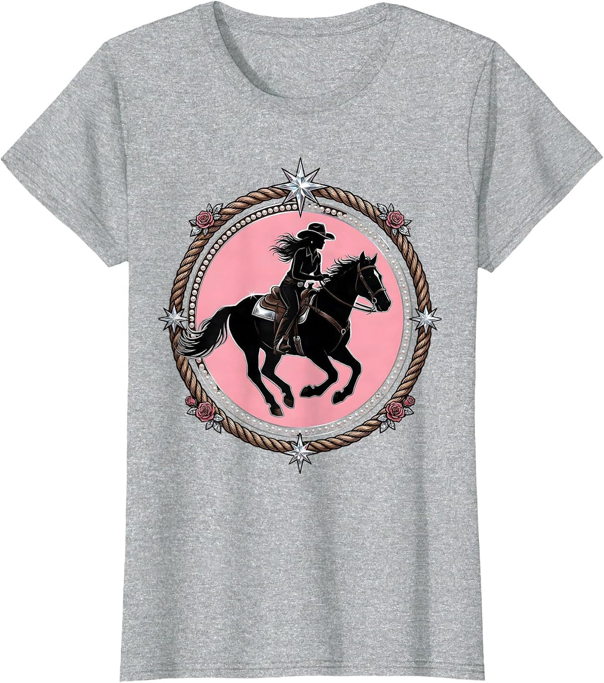 Horseback Rider Galloping Through Dust Western Art T-Shirt - Heather Grey