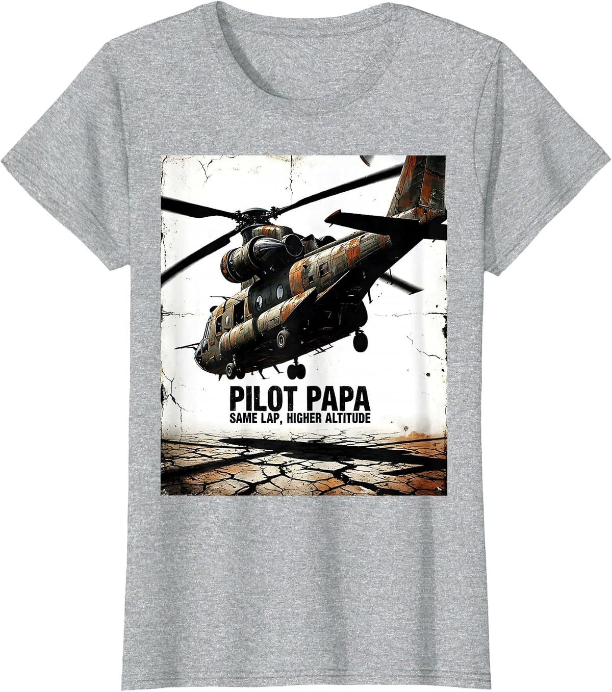 Women's Pilot Papa Same Lap Higher Altitude Distressed Aviation T-Shirt - Heather Grey