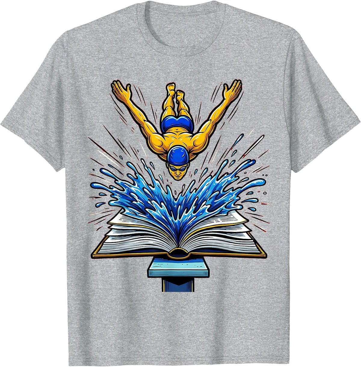 Men's Dive Into Reading Book Lover Graphic Tee T-Shirt - Heather Grey