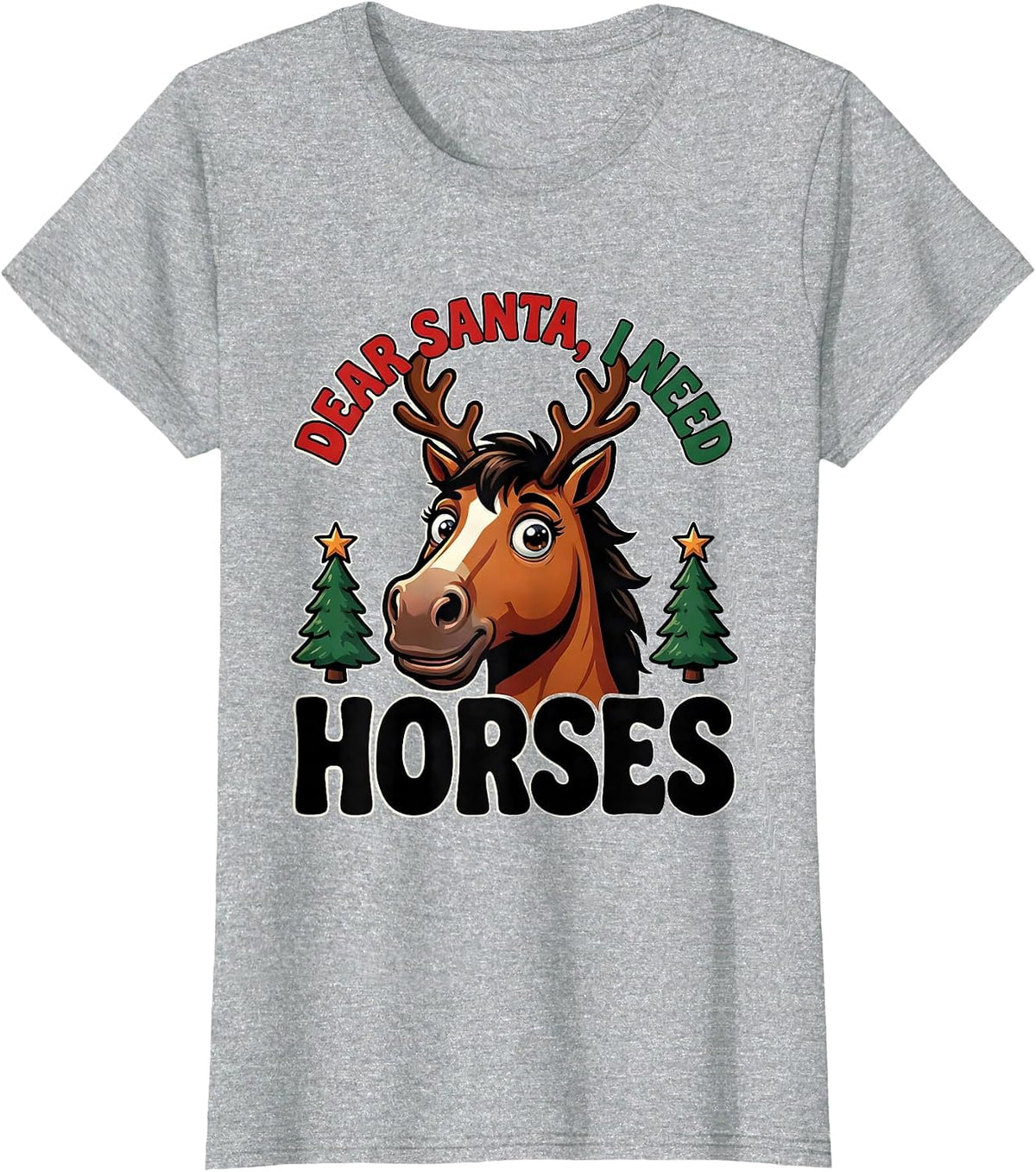 Women's Dear Santa I Need Horses Cute Horse Lover Christmas Pajama T-Shirt - Heather Grey