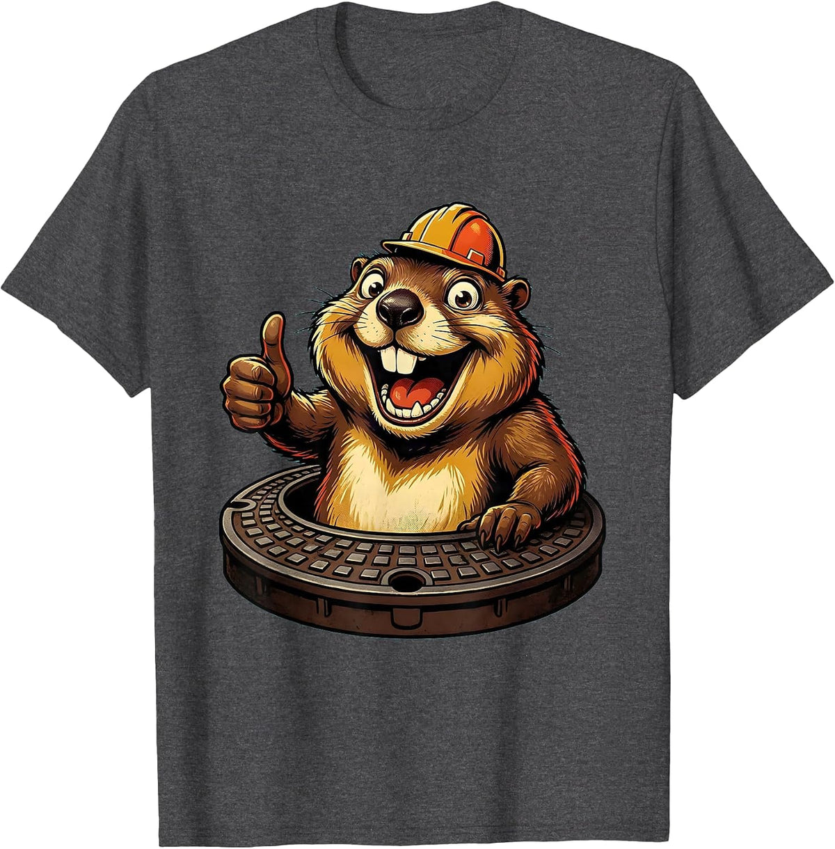 Men's Funny Groundhog Manhole Cover Pop Up Graphic T-Shirt - Dark Heather Grey