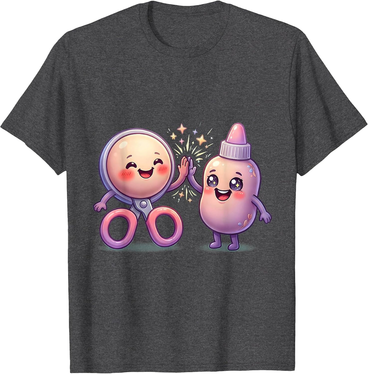 Funny 5th Grade Teacher Scissors Glue High Five T-Shirt - Dark Heather Grey