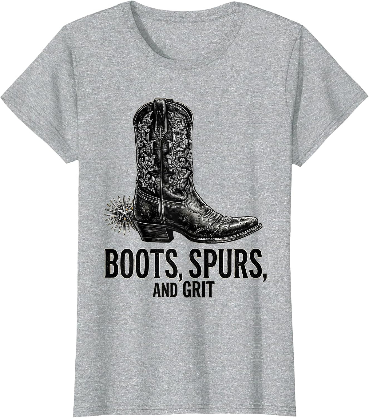 Boots Spurs and Grit Western Cowboy Design T-Shirt - Heather Grey