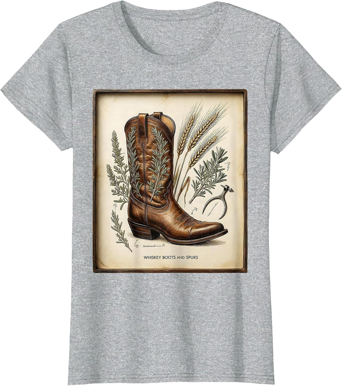 Whiskey Boots and Spurs Western Design T-Shirt - Heather Grey