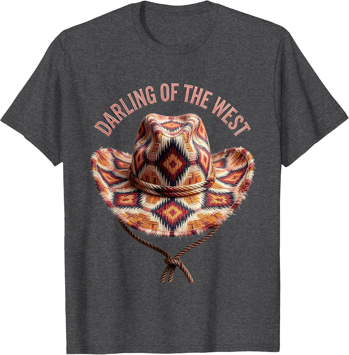 Men's Darling of the West Pink Cowgirl Design T-Shirt - Dark Heather Grey