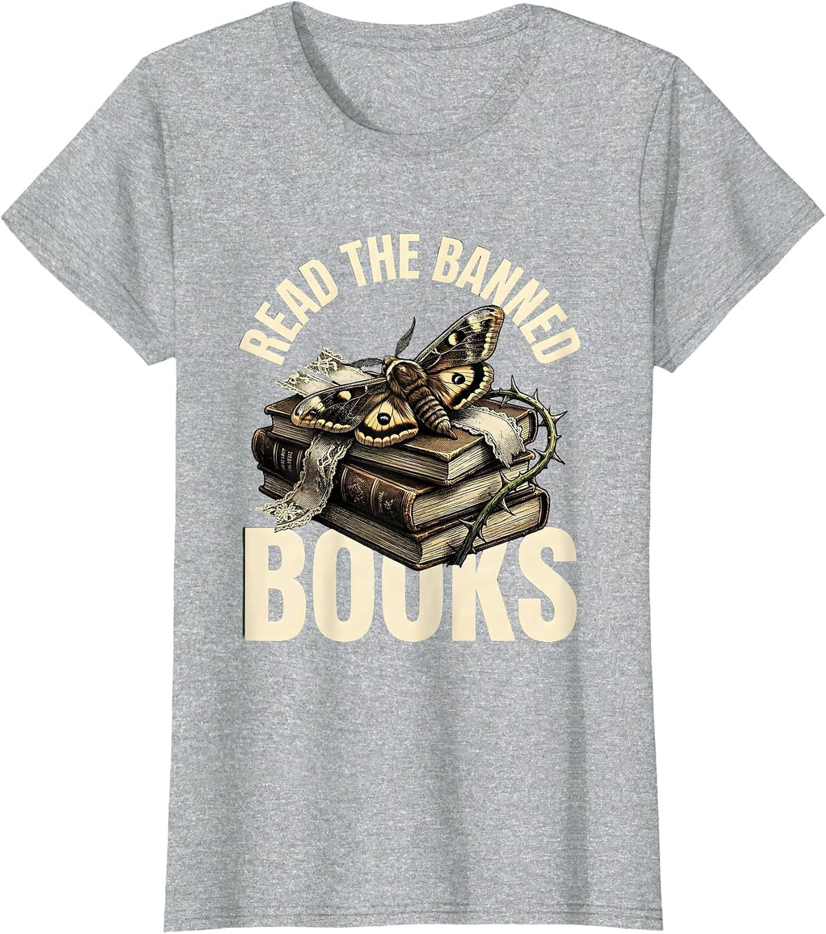 Women's Read the Banned Books Literary Freedom Design T-Shirt - Heather Grey