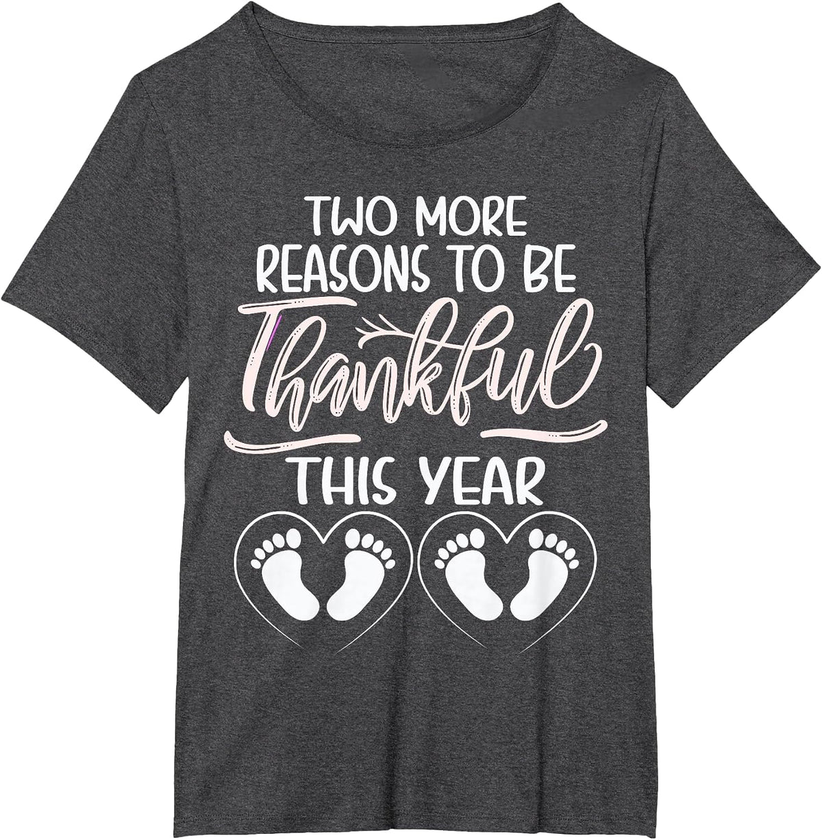 Twin Pregnancy Thanksgiving Baby Announcement Twin Thankful T-Shirt - Dark Heather Grey
