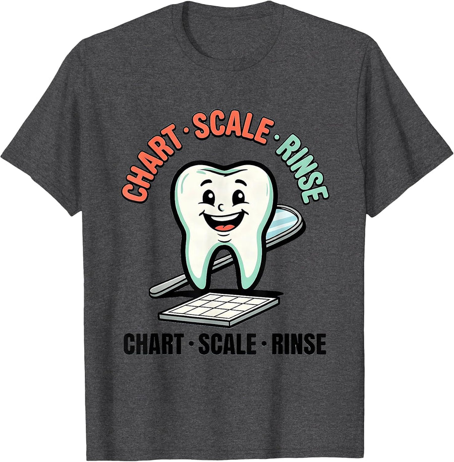 Men's Chart Scale Rinse Funny Dental Hygienist Humor T-Shirt - Dark Heather Grey