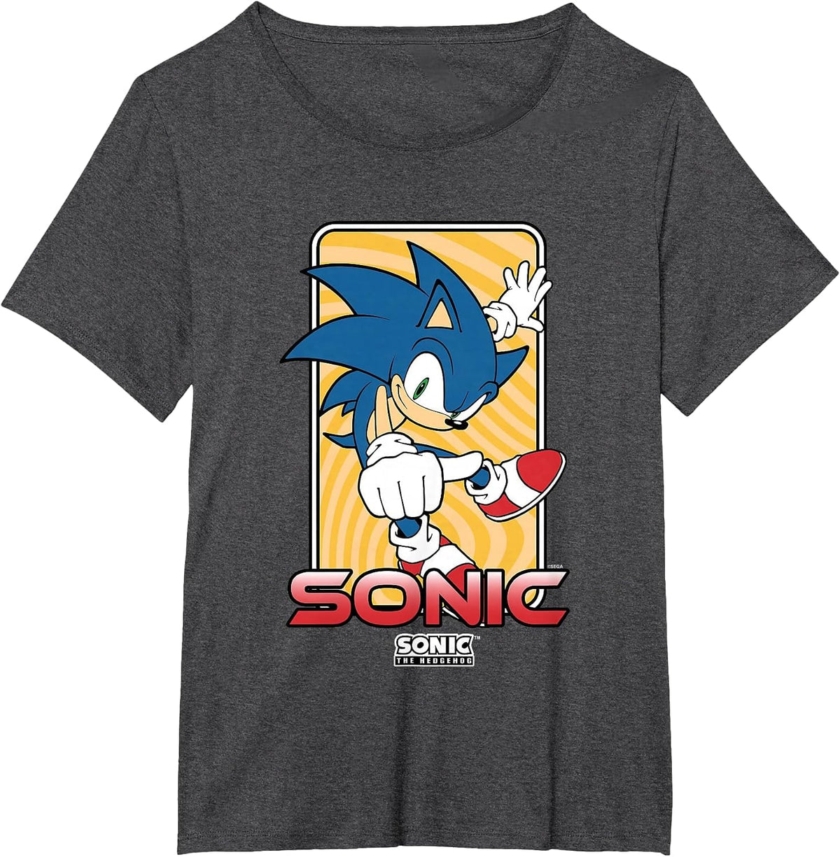 Sonic The Hedgehog Thumbs Up Wavy Portrait T-Shirt - Dark Heather Grey