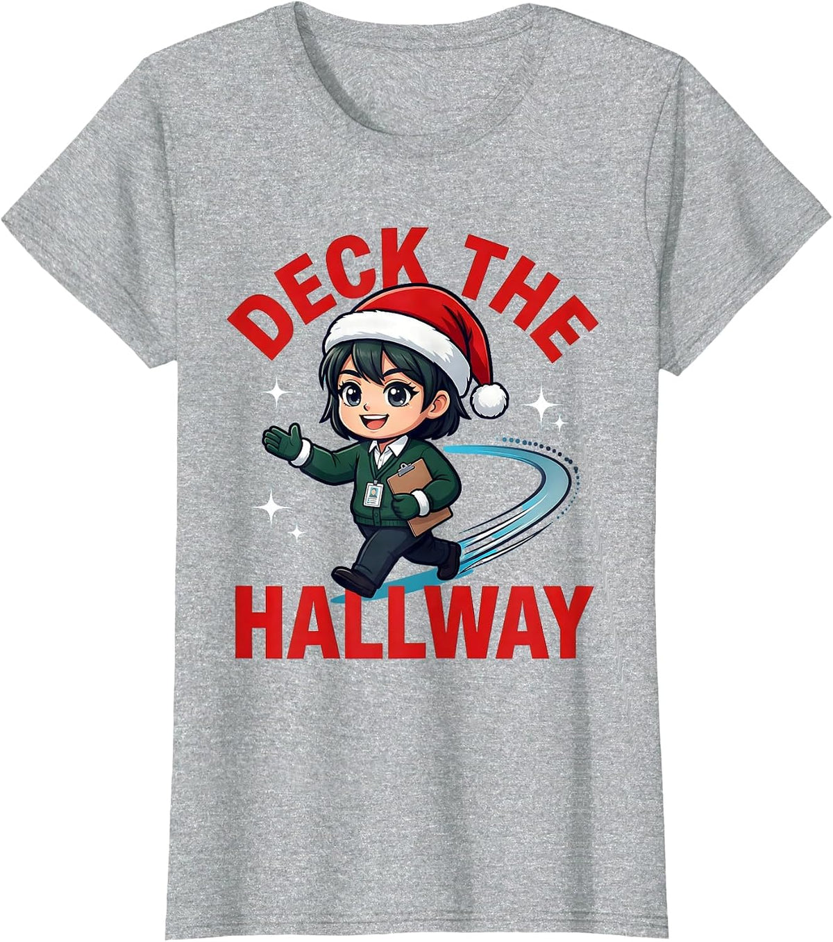 DECK THE HALLWAY Funny Teacher Christmas School Staff T-Shirt - Heather Grey