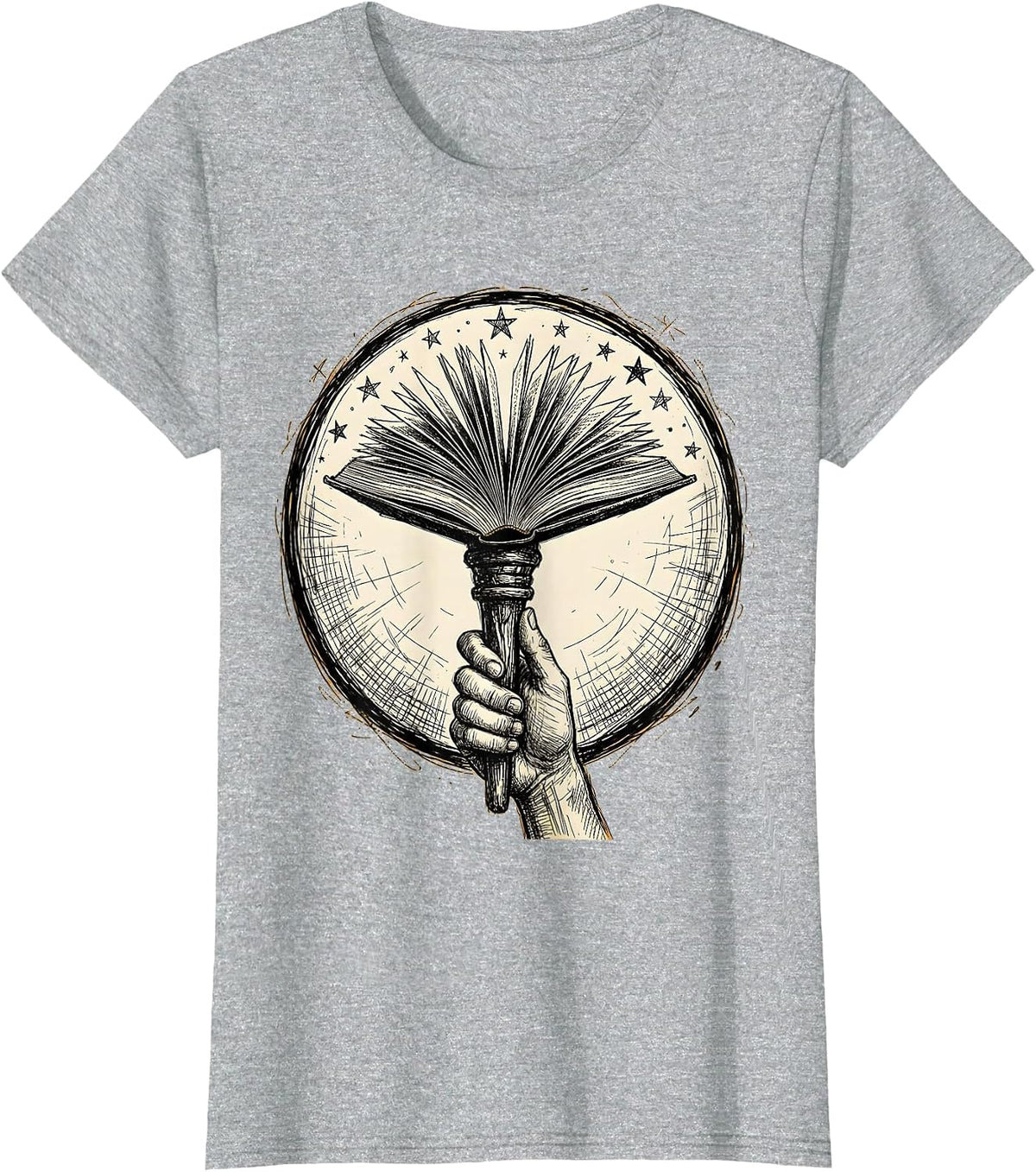Reading Teacher Hand Holding Book Like a Torch T-Shirt - Heather Grey