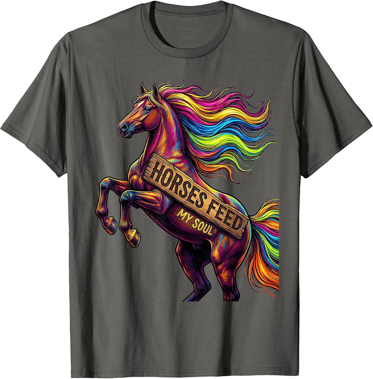 Men's Horses Feed My Soul Equestrian Design T-Shirt - Asphalt Grey