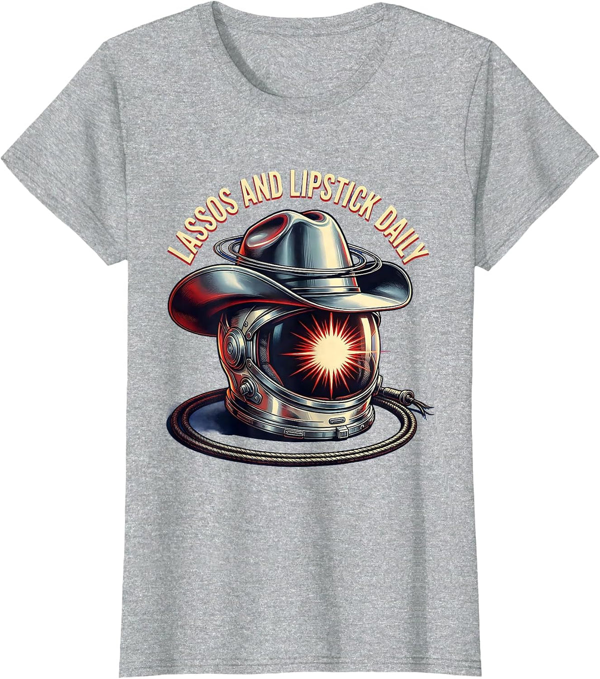 Lassos and Lipstick Daily Cowgirl Design T-Shirt - Heather Grey