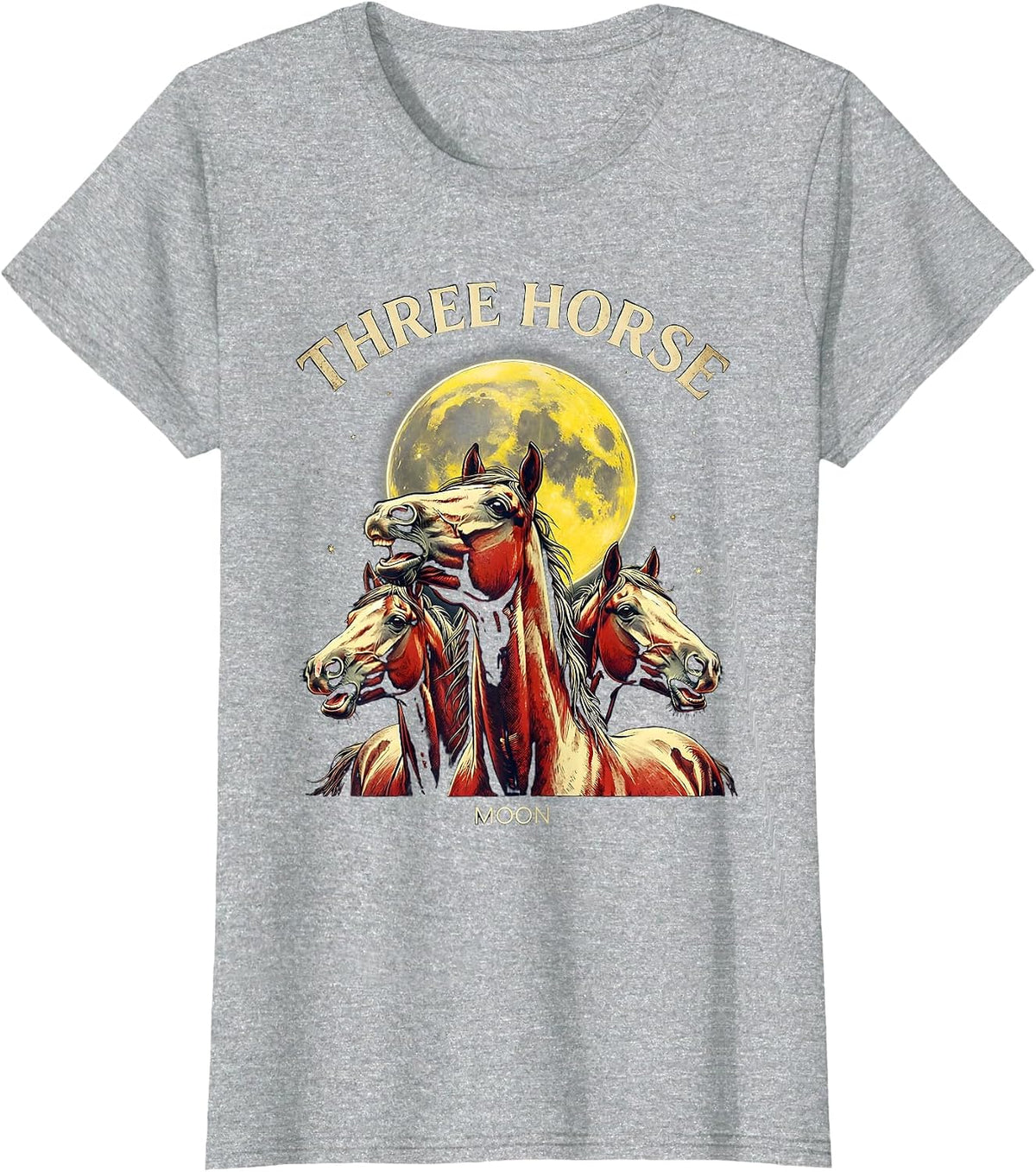 Three Horse Moon Pulp Cover Equestrian Meme Parody T-Shirt - Heather Grey