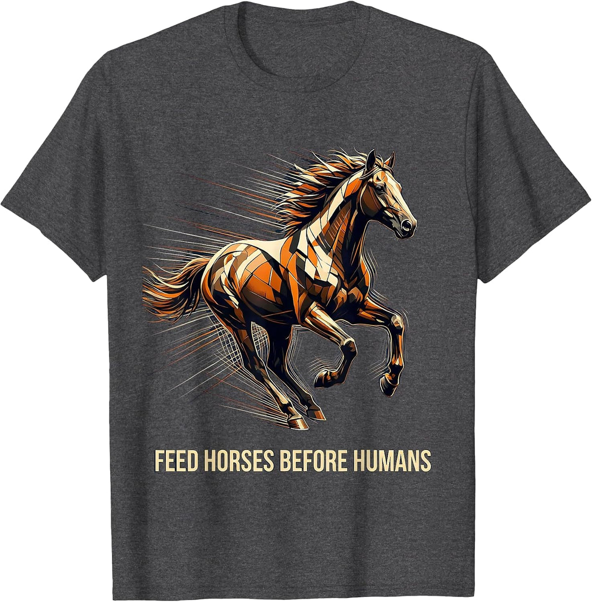 Feed Horses Before Humans Equestrian Design T-Shirt - Dark Heather Grey