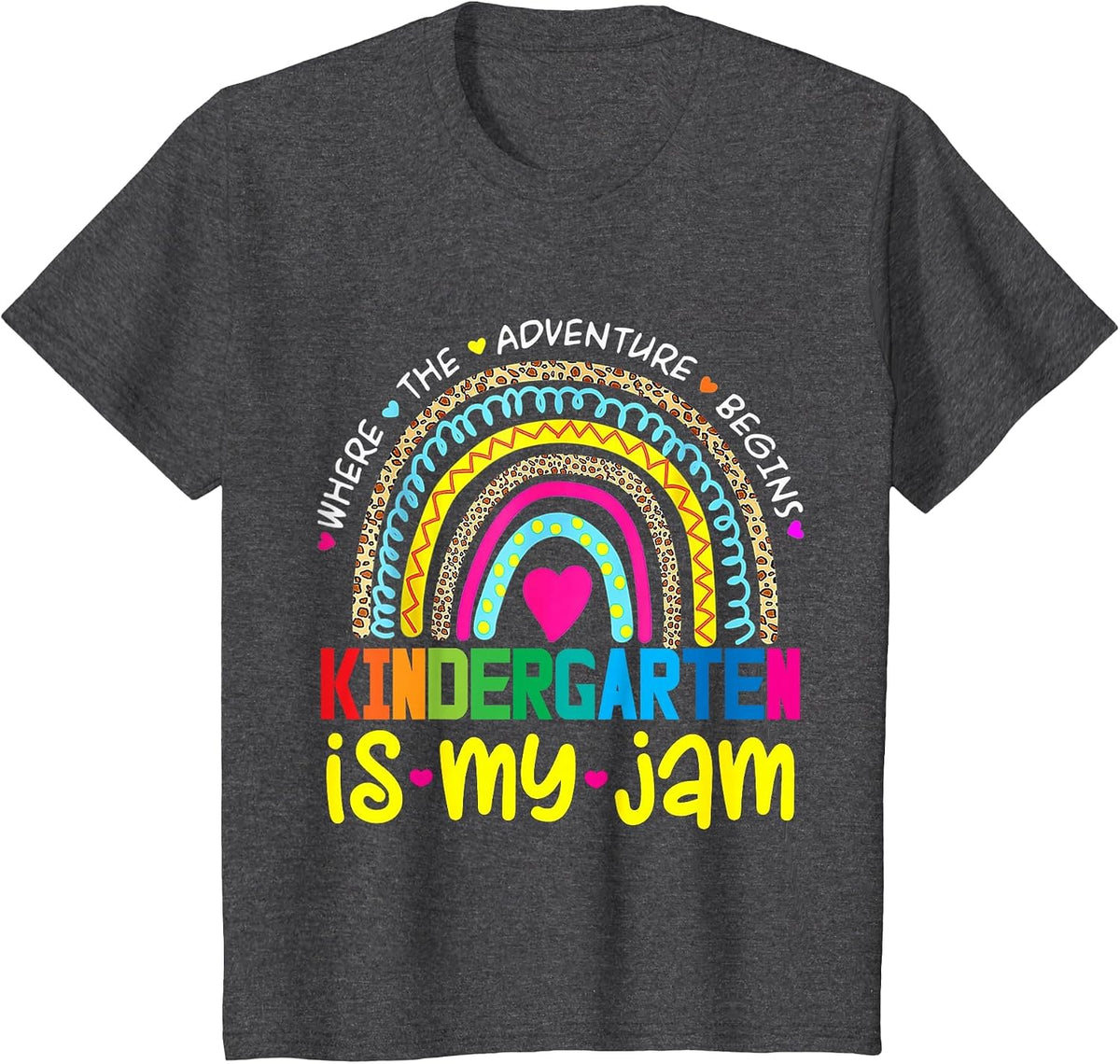 Kindergarten is My Jam First Day of Kindergarten Rainbow T-Shirt - Dark Heather Grey