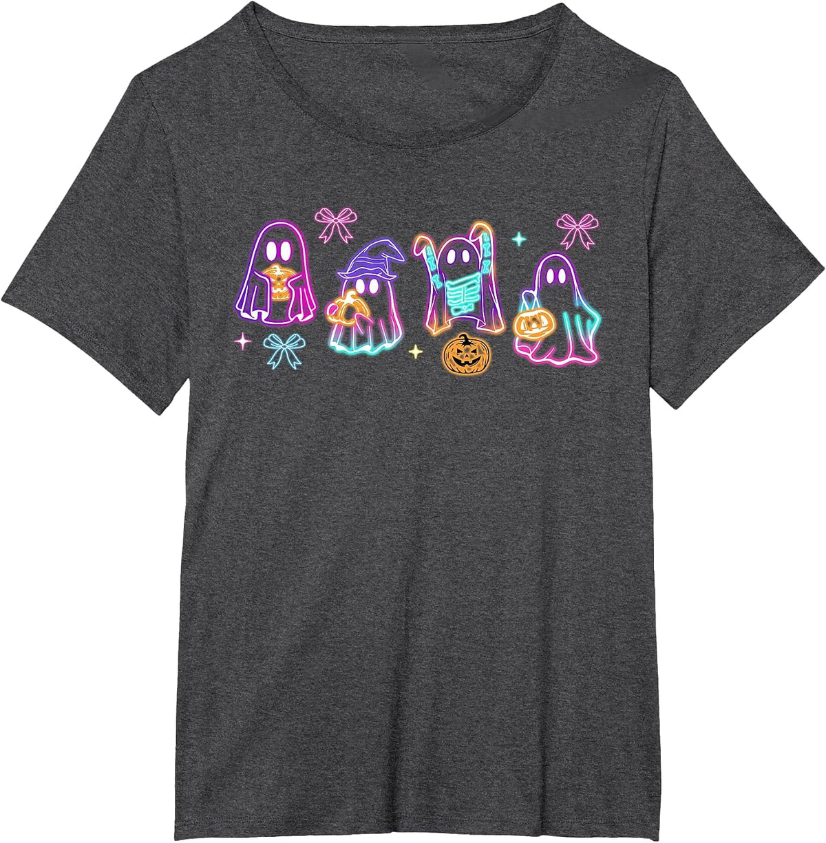 Funny Spooky Season Cute Boo Ghost Glow in Halloween Night T-Shirt - Dark Heather Grey
