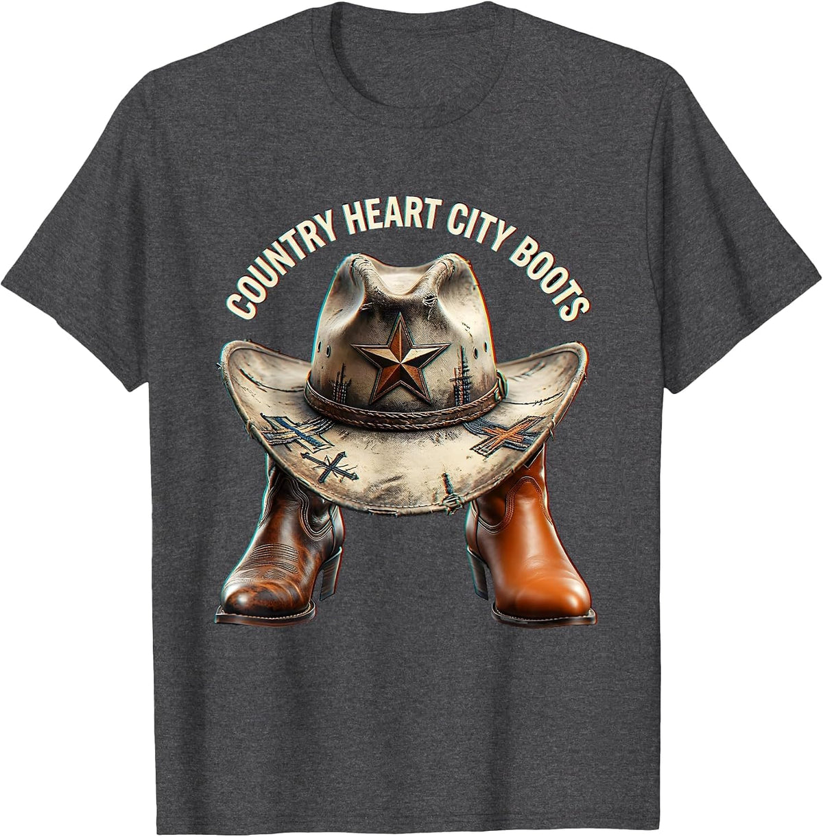 Country Heart City Boots Cowboy Design T-Shirt - Dark Heather Grey