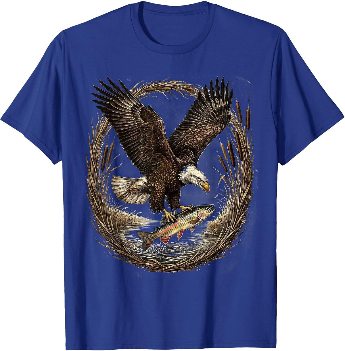 Eagle Diving for Trout Fishing Graphic T-Shirt - Royal Blue