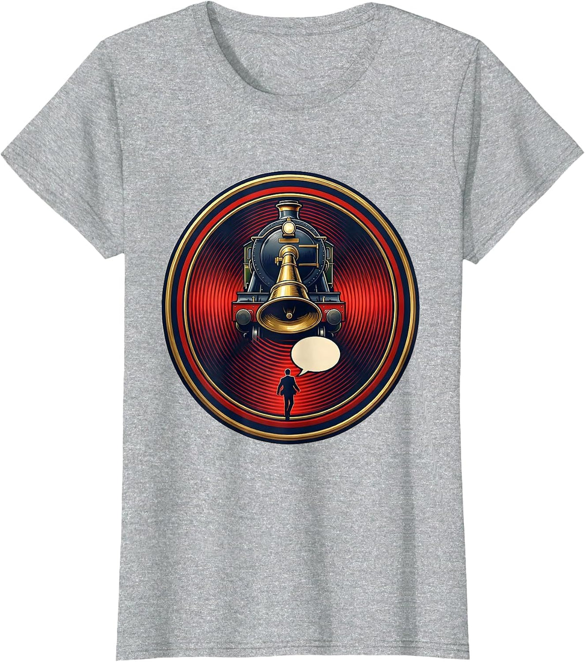 Railway Seal Train Hobbyist Humor Emblem T-Shirt - Heather Grey