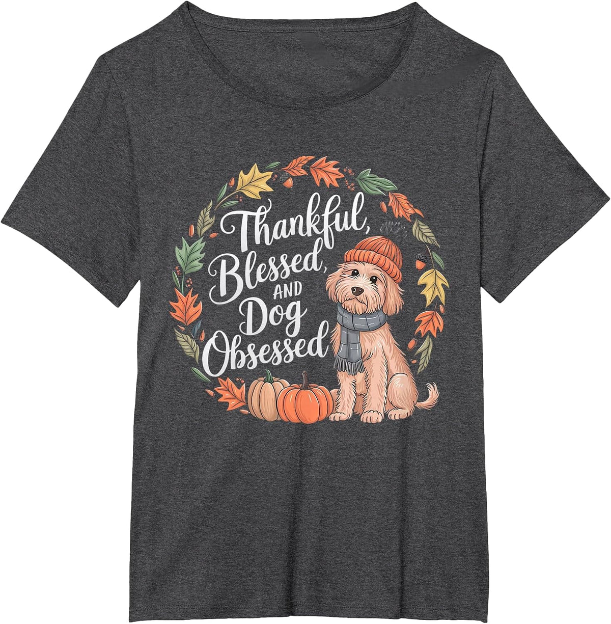 Goldendoodle Thanksgiving Pumpkin Dog Fall Leaf Autumn T-Shirt - Dark Heather Grey