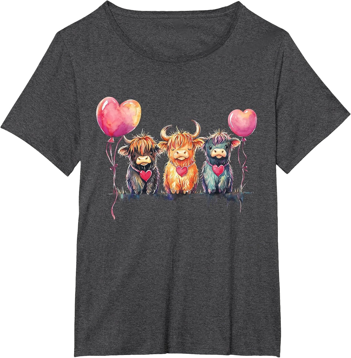 Scottish Highland Cow Messy Bun Scottish Highlander Cow T-Shirt - Dark Heather Grey