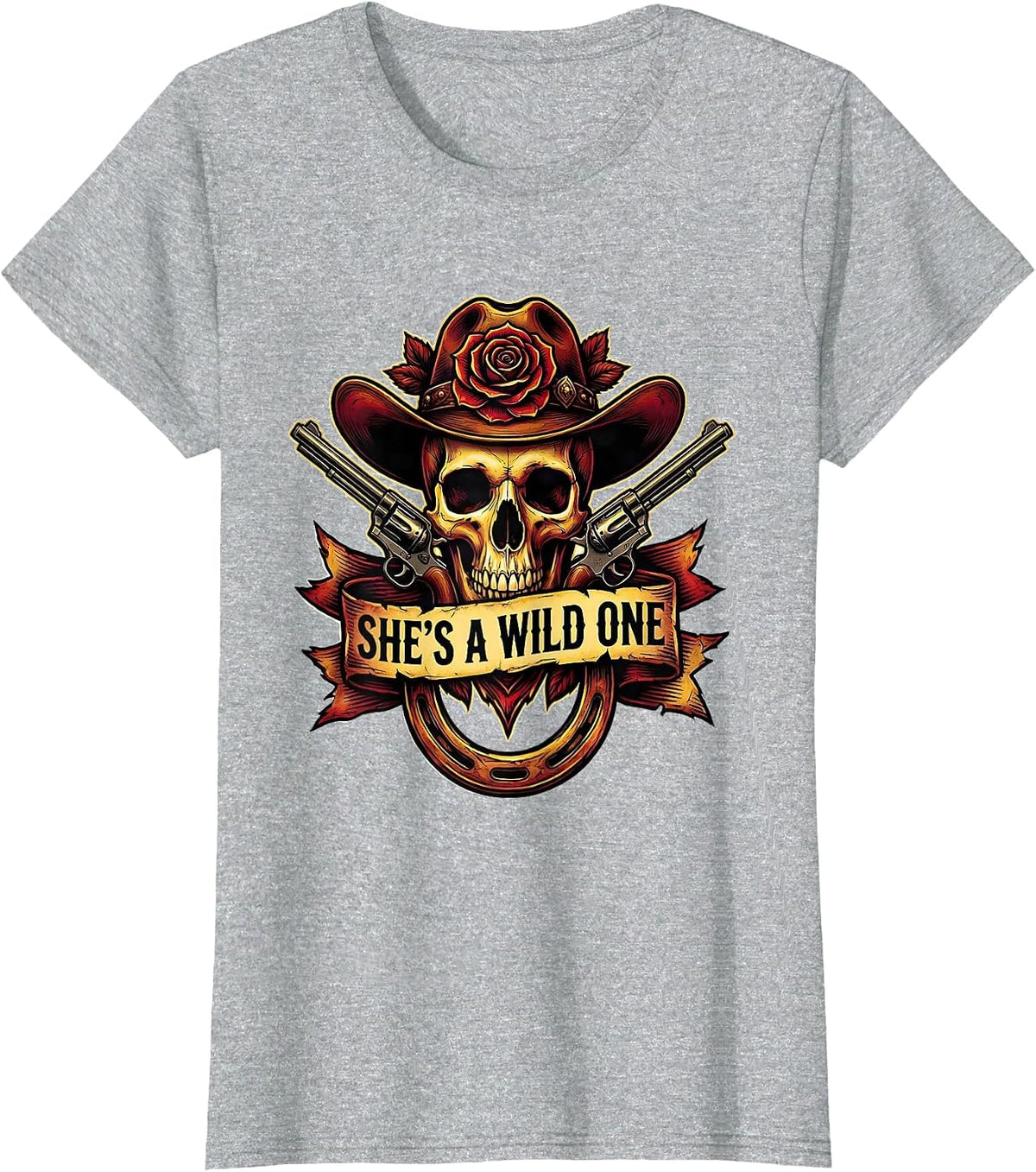 She's a Wild One Cowboy Western Design T-Shirt - Heather Grey