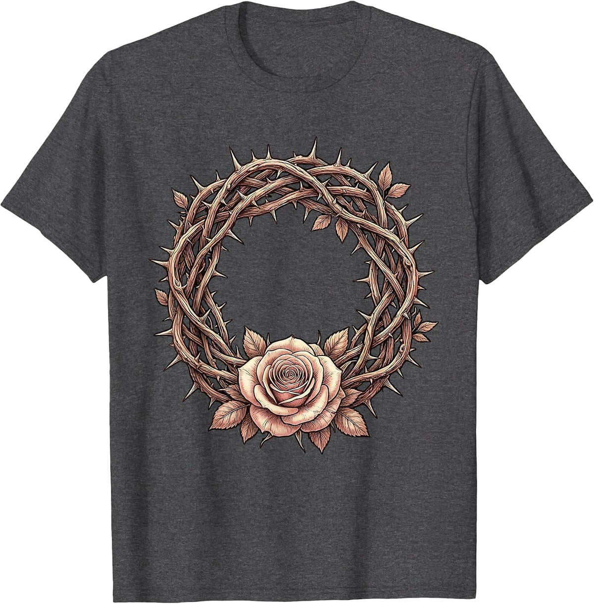 Crown of Thorns Rose Jesus Faith Graphic T-Shirt - Dark Heather Grey
