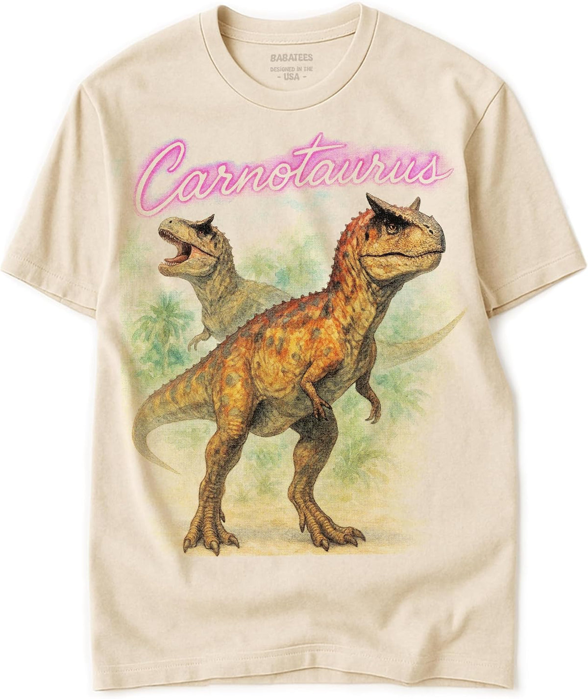 Dinosaur Tshirt for Men & Women - 100% Natural, Raw & Undyed Heavyweight Cotton - Carnotaurus