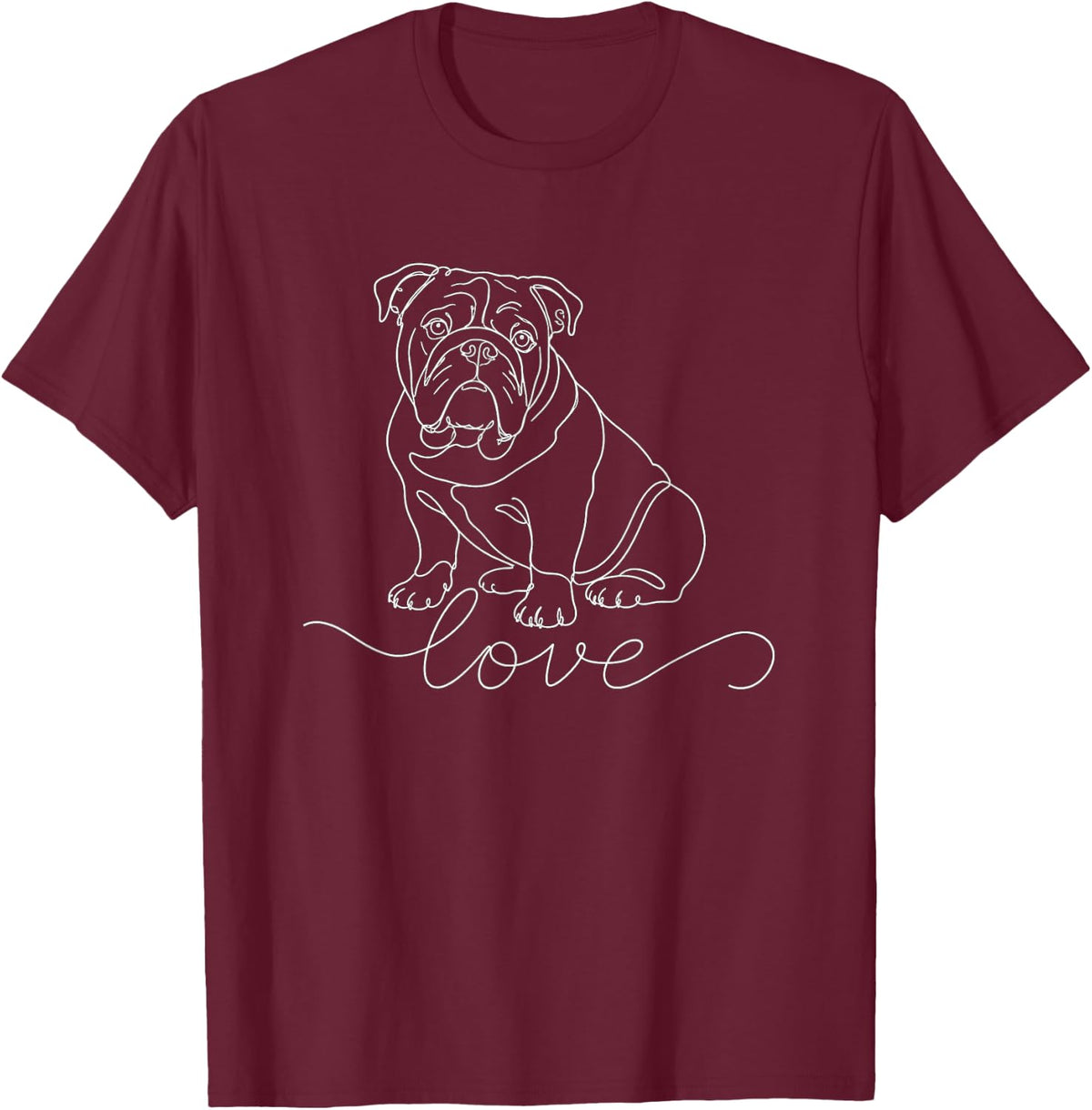 English Bulldog Drawing Love Design T-Shirt - Burgundy