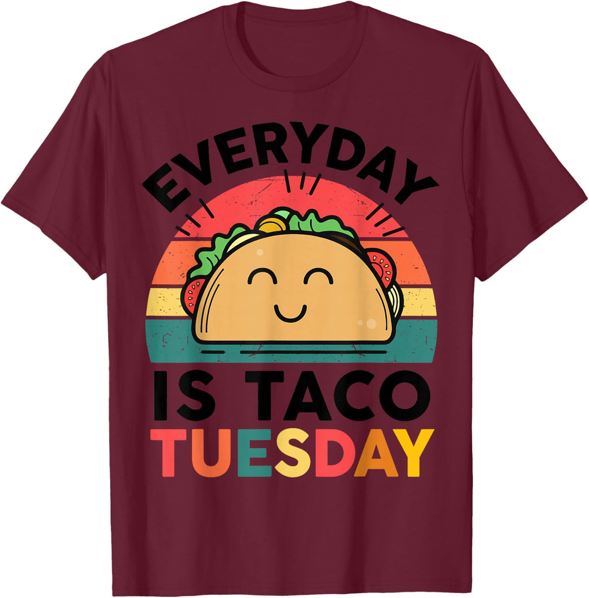 Funny Everyday Is Taco-Tuesday Toddler Boy Kids Cute Retro T-Shirt - Burgundy