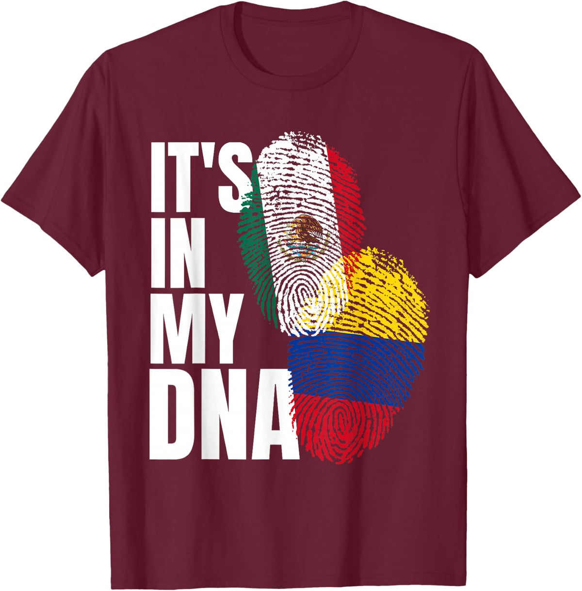 Colombian And Mexican DNA Perfection Heritage T-Shirt Tee For Men Women - Burgundy