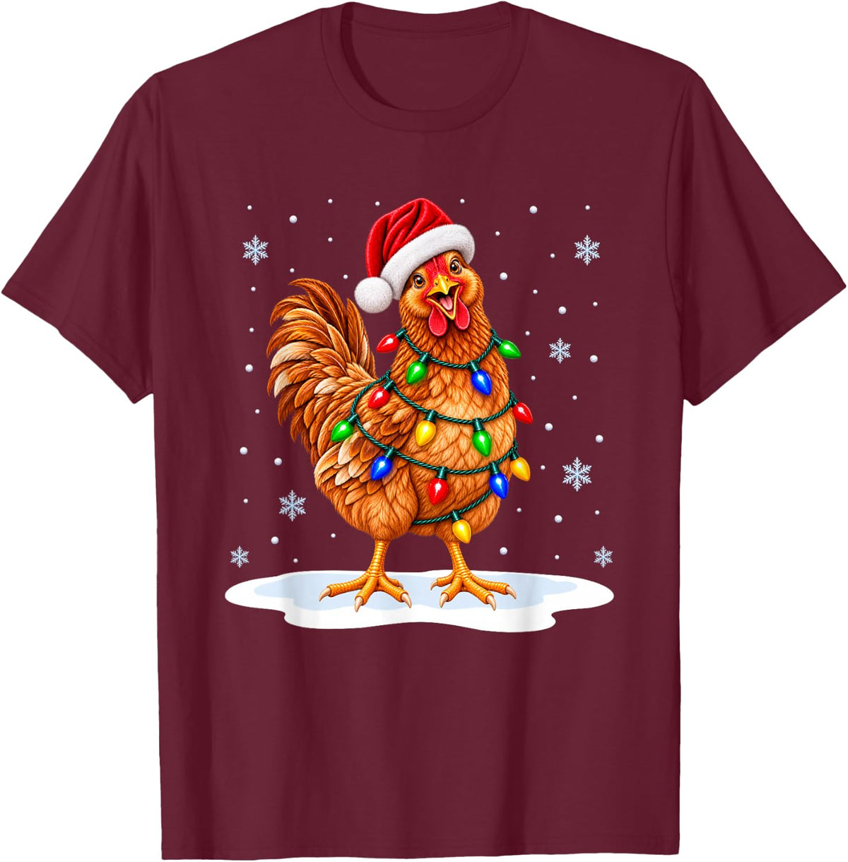 Chicken Christmas Lights Animal Lover Xmas T-Shirt - Burgundy