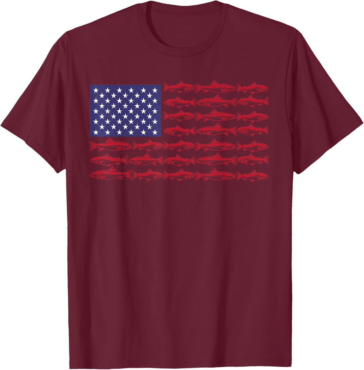 Fishing American Flag Boy Men Largemouth Bass Fish Patriotic T-Shirt - Burgundy