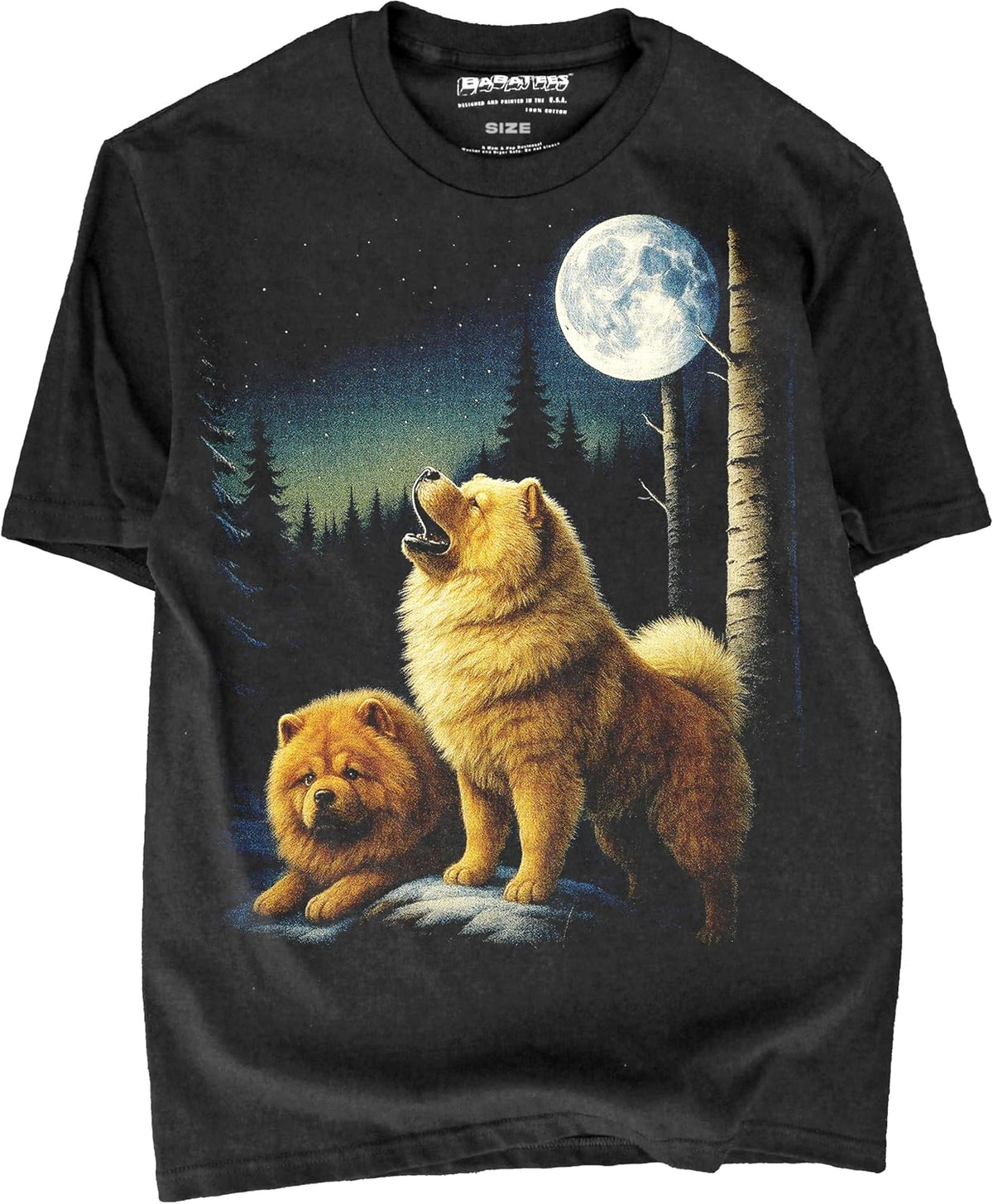 USA Shaka Wear Max-Heavyweight Oversized 7.5oz 100% Faded Cotton Tshirt of Dogs Howling at the Moon in Aurora Borealis -
