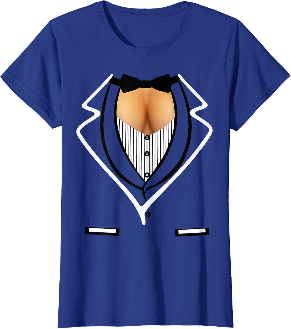 Funny Ladies Cleavage Tuxedo T-Shirt Formal Party T-Shirt - Royal Blue