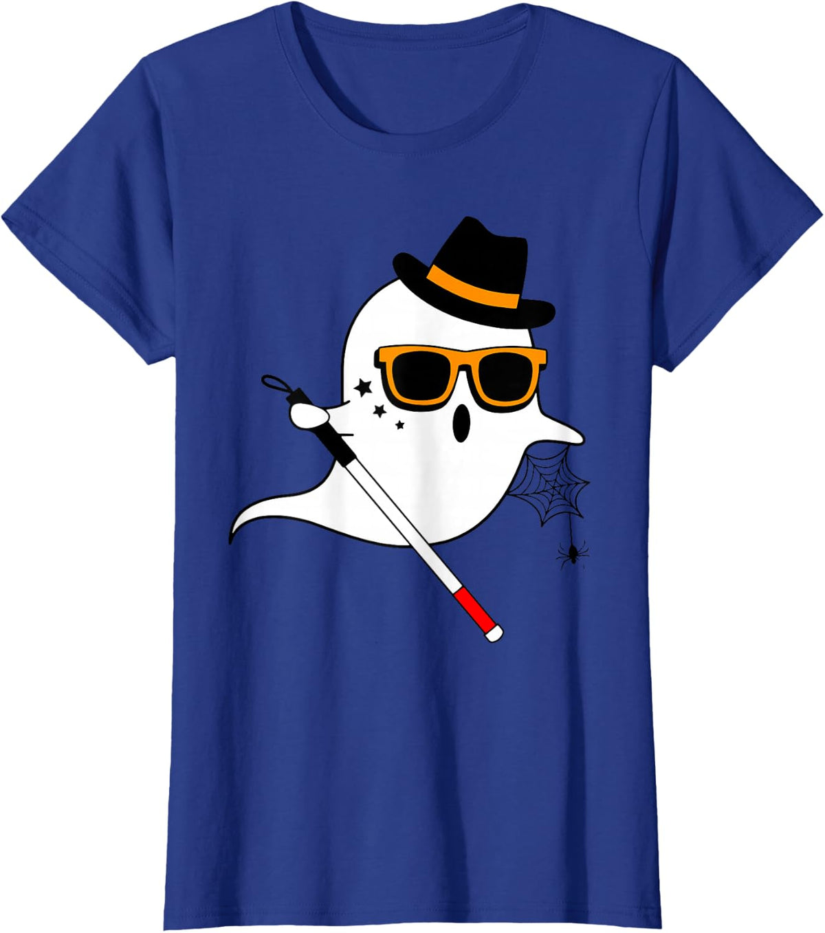 Ghost Visually Impaired White Cane Halloween Spooky Season T-Shirt - Royal Blue