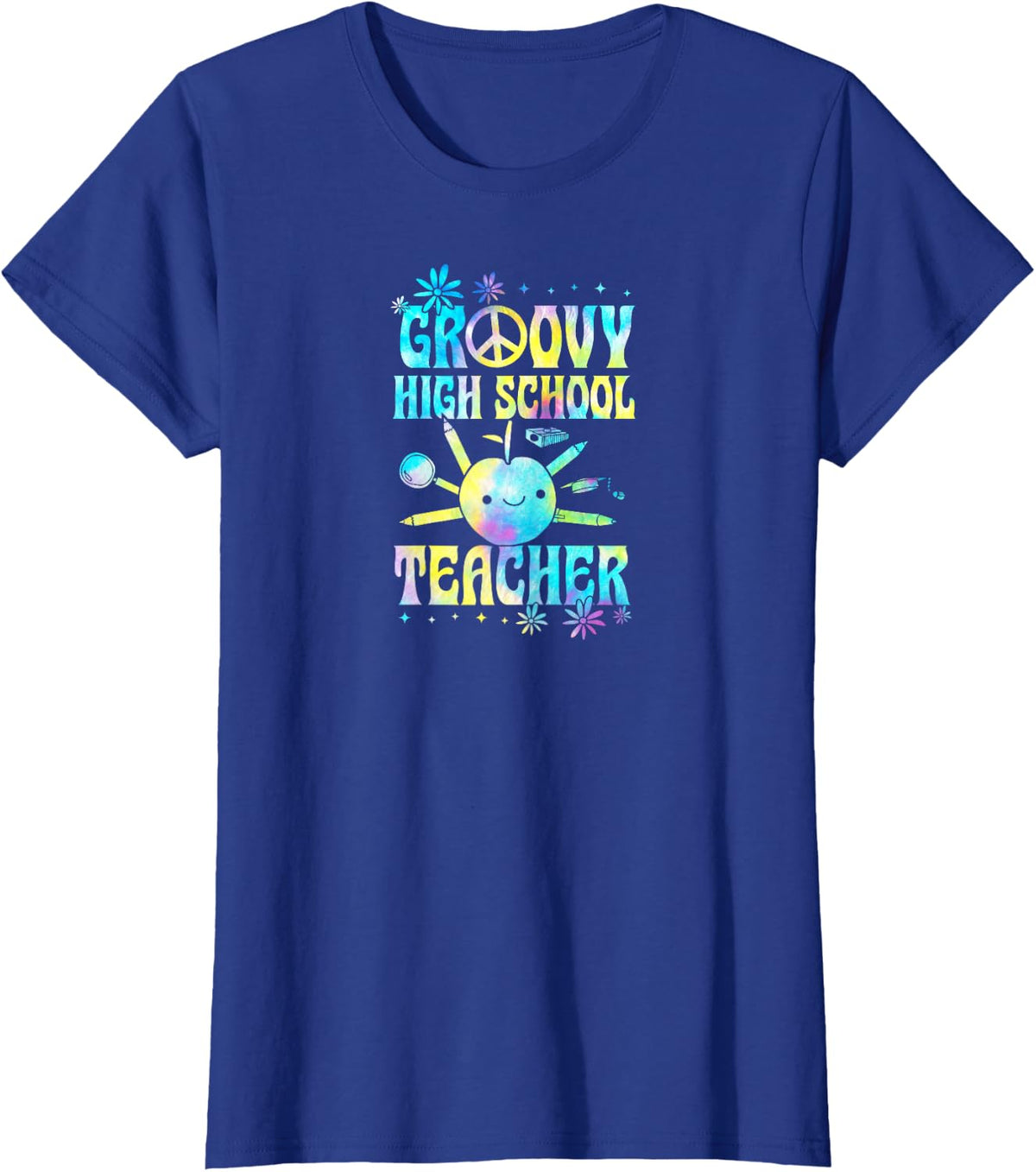 Groovy High School Teacher 60s Throwback Day Peace Flower T-Shirt - Royal Blue