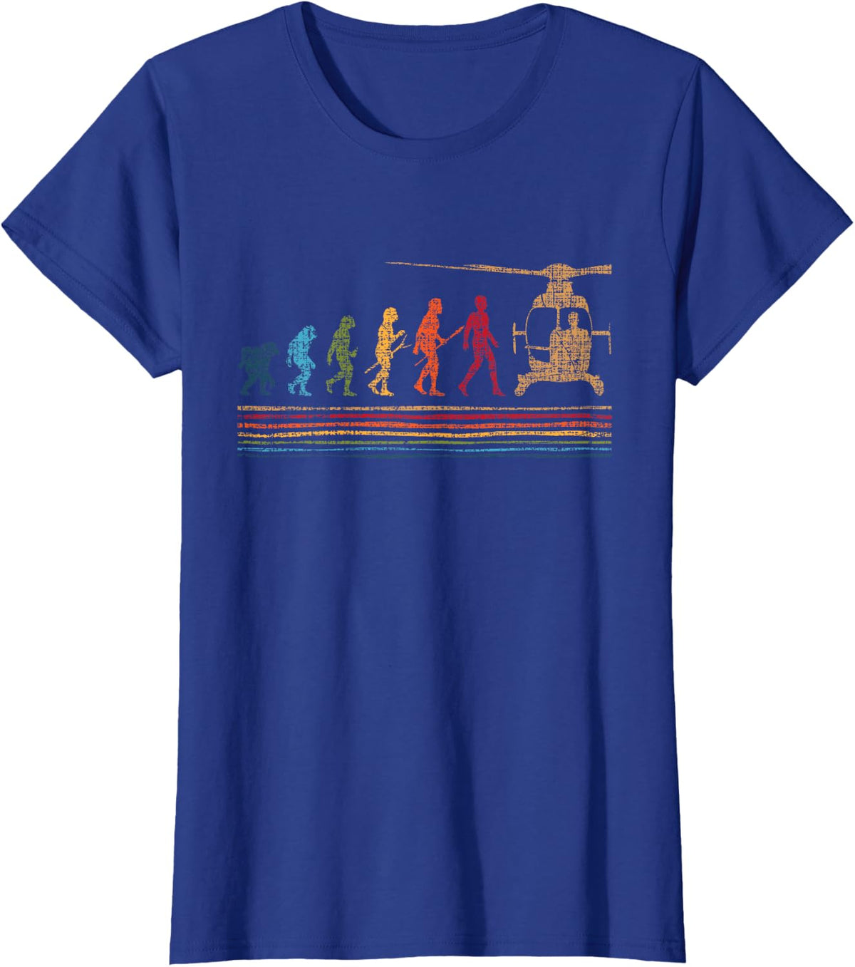 Retro Evolution Helicopter Pilot Vintage Aviation T-Shirt - Royal Blue