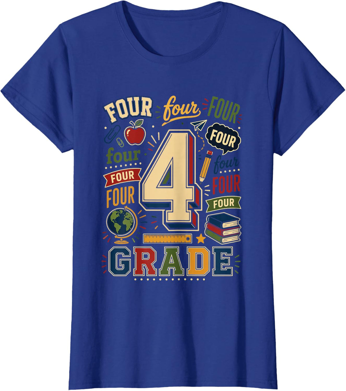4th Grade Vintage Back to School Student Academic T-Shirt - Royal Blue