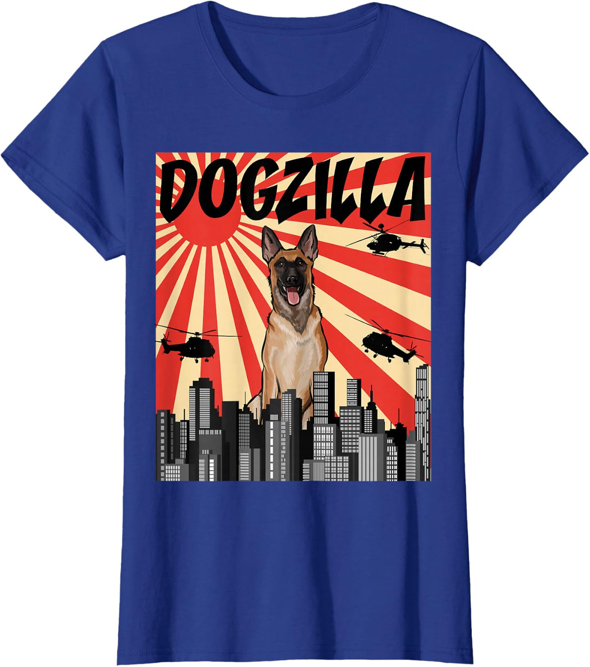 Retro Dogzilla Japanese Belgian Malinoi T-Shirt - Royal Blue