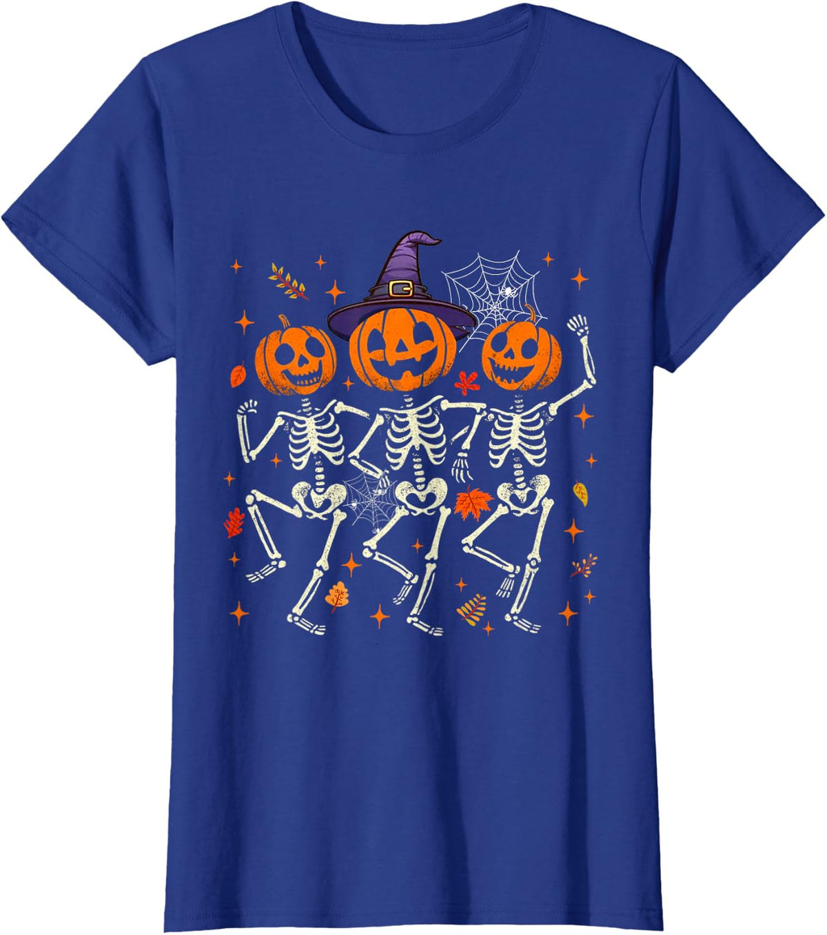 Pumpkin Skeleton Halloween Spooky Season Fall Tee for Women T-Shirt - Royal Blue
