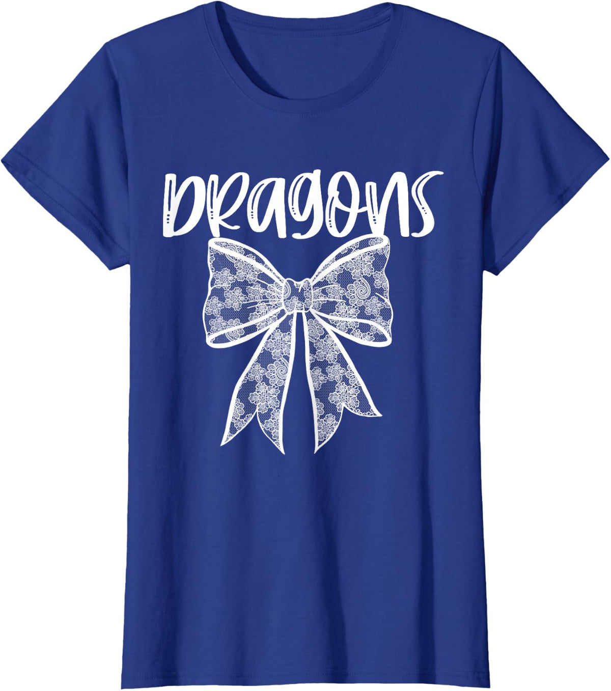 Dragons Coquette Aesthetic Girly Team Mascot Lace Bow Preppy T-Shirt - Royal Blue