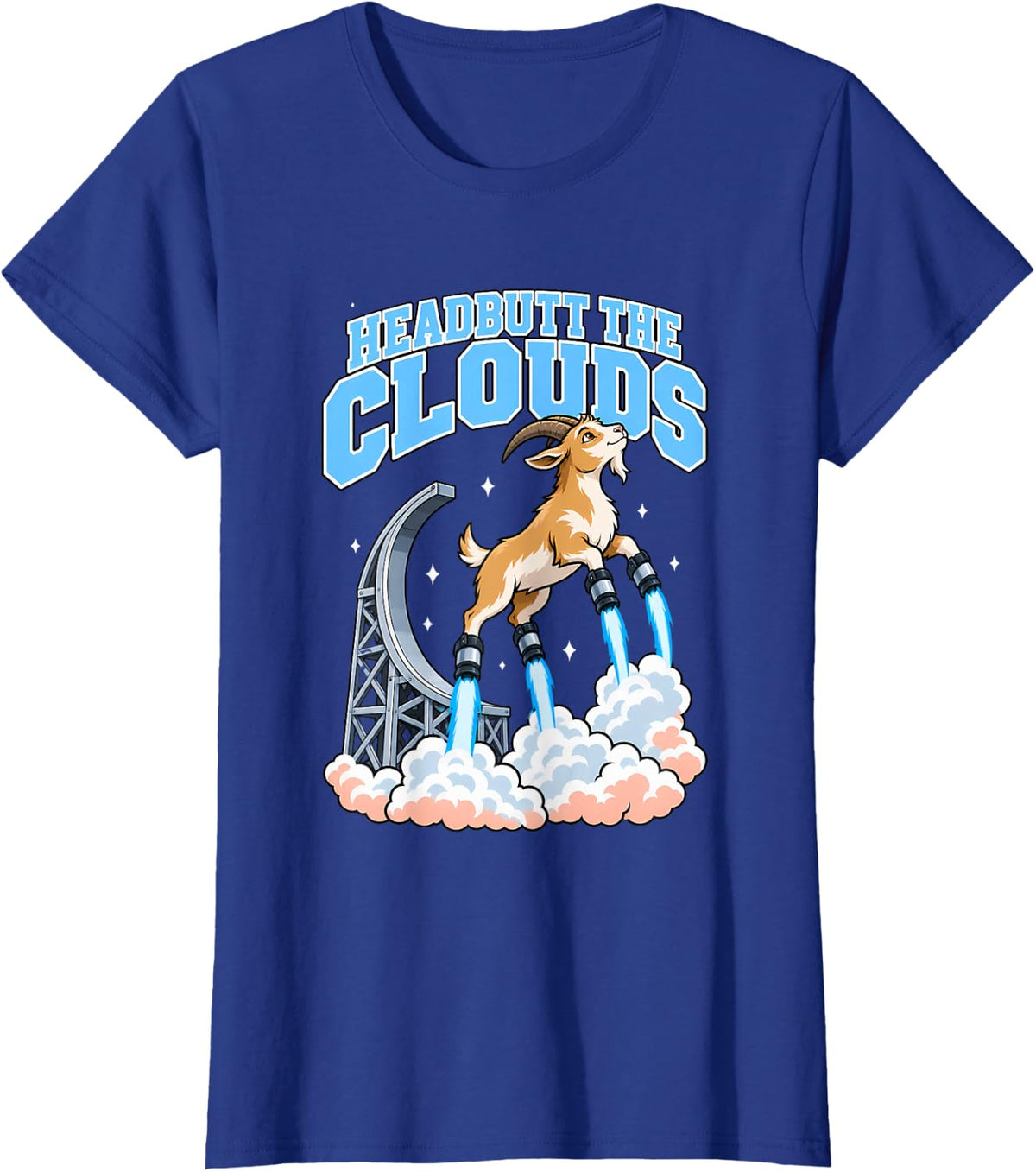 Headbutt The Clouds Funny Goat Lift Off Humor T-Shirt - Royal Blue