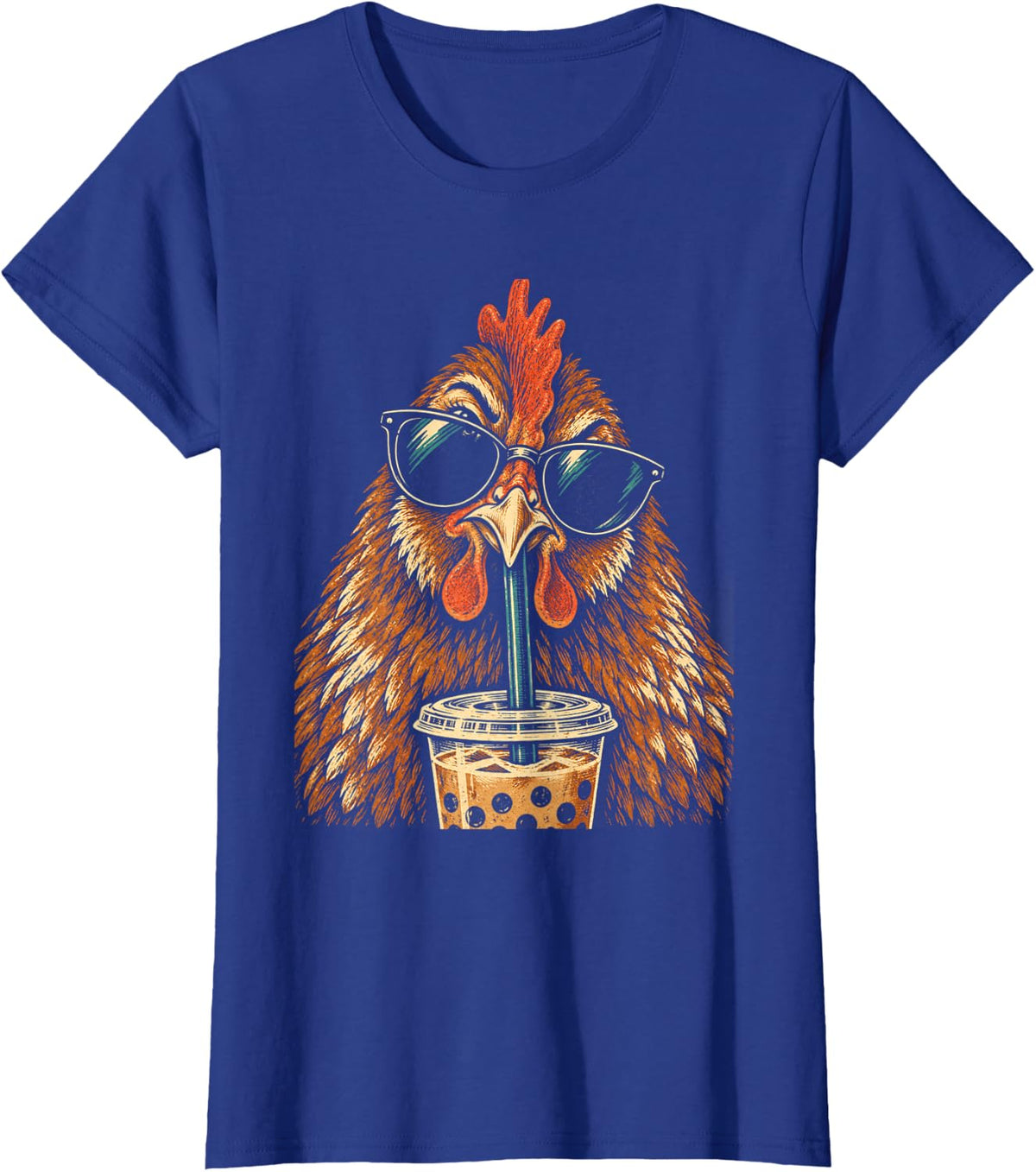 : Funny Chicken Drinking Iced Coffee Coffee Lover Humor T-Shirt - Royal Blue