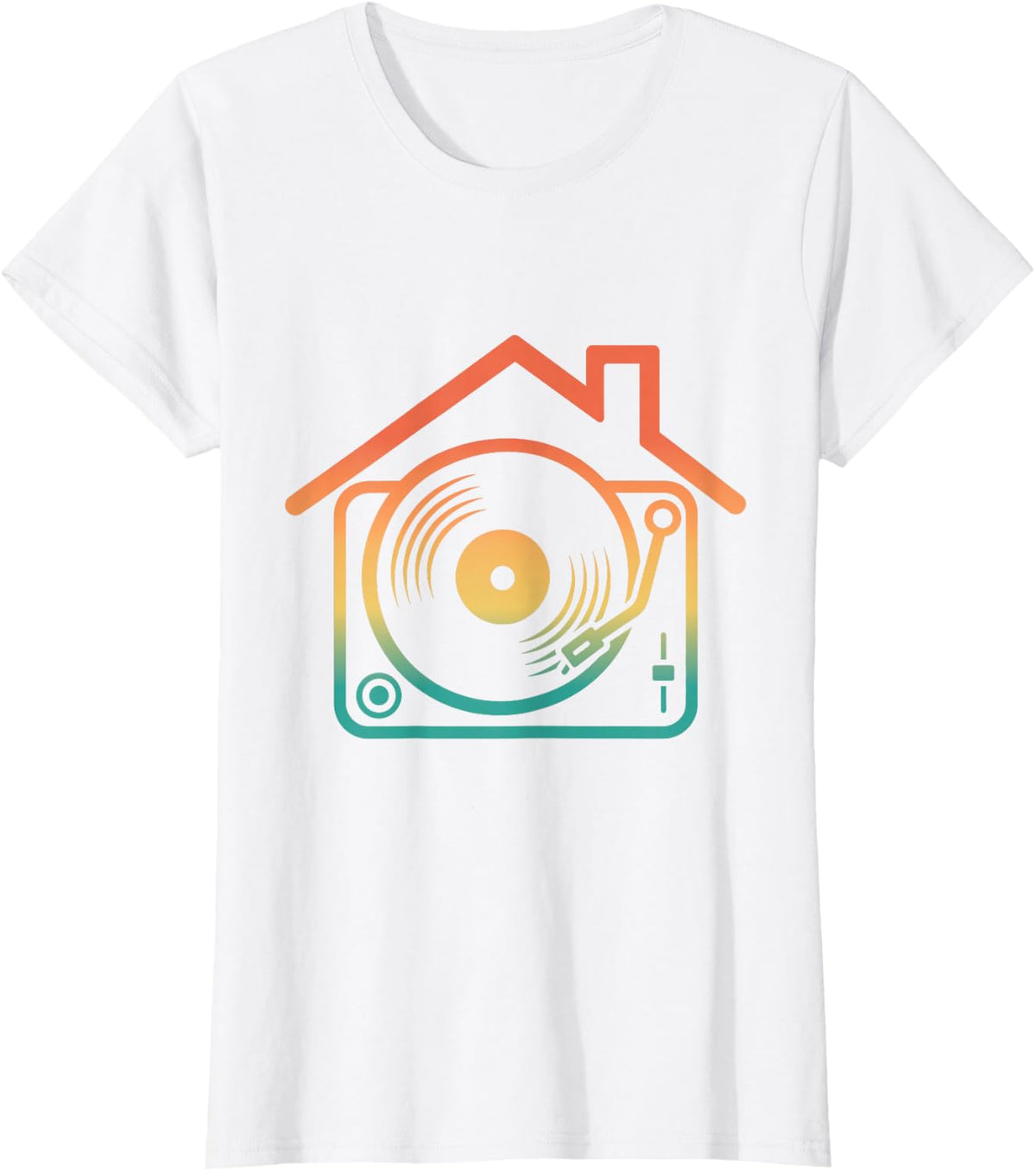 House Music DJ Vinyl Turntable Retro Gradient Art T-Shirt - White