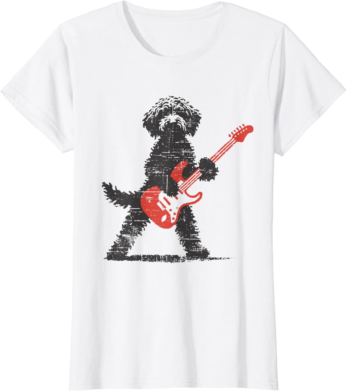 Goldendoodle Playing Guitar T-Shirt Rock and Roll Tee for Dog Lovers - White