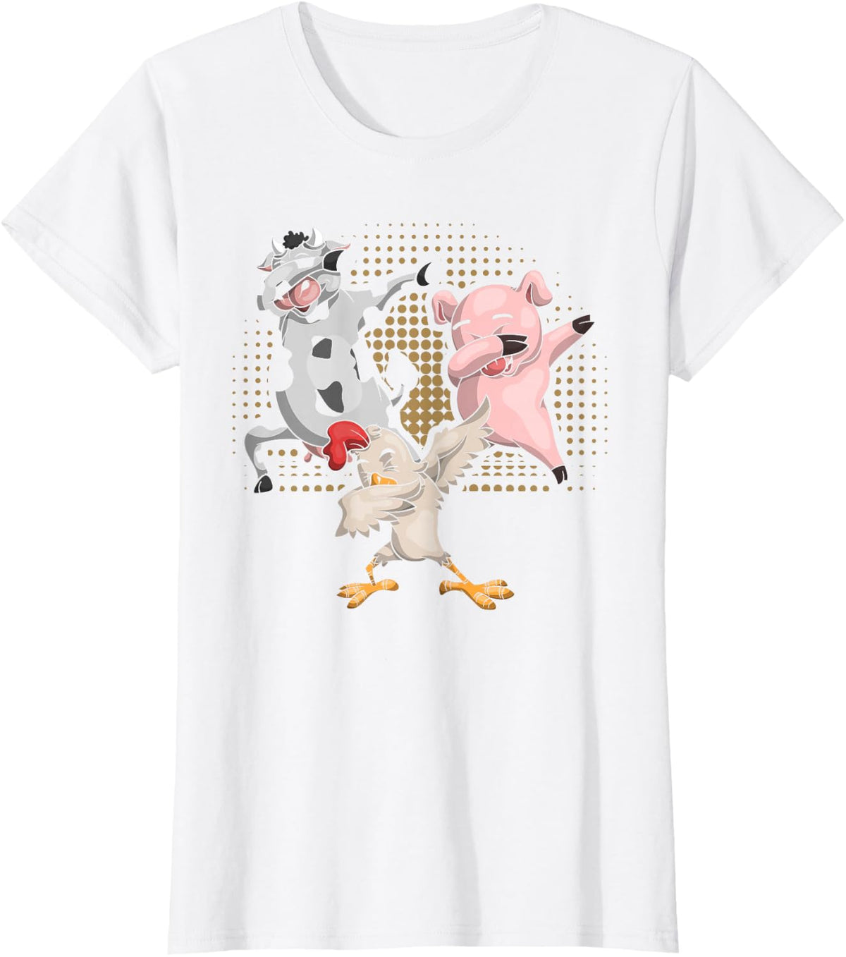 Dabbing Chicken Pig Cow Funny Farm Animal T-Shirt - White