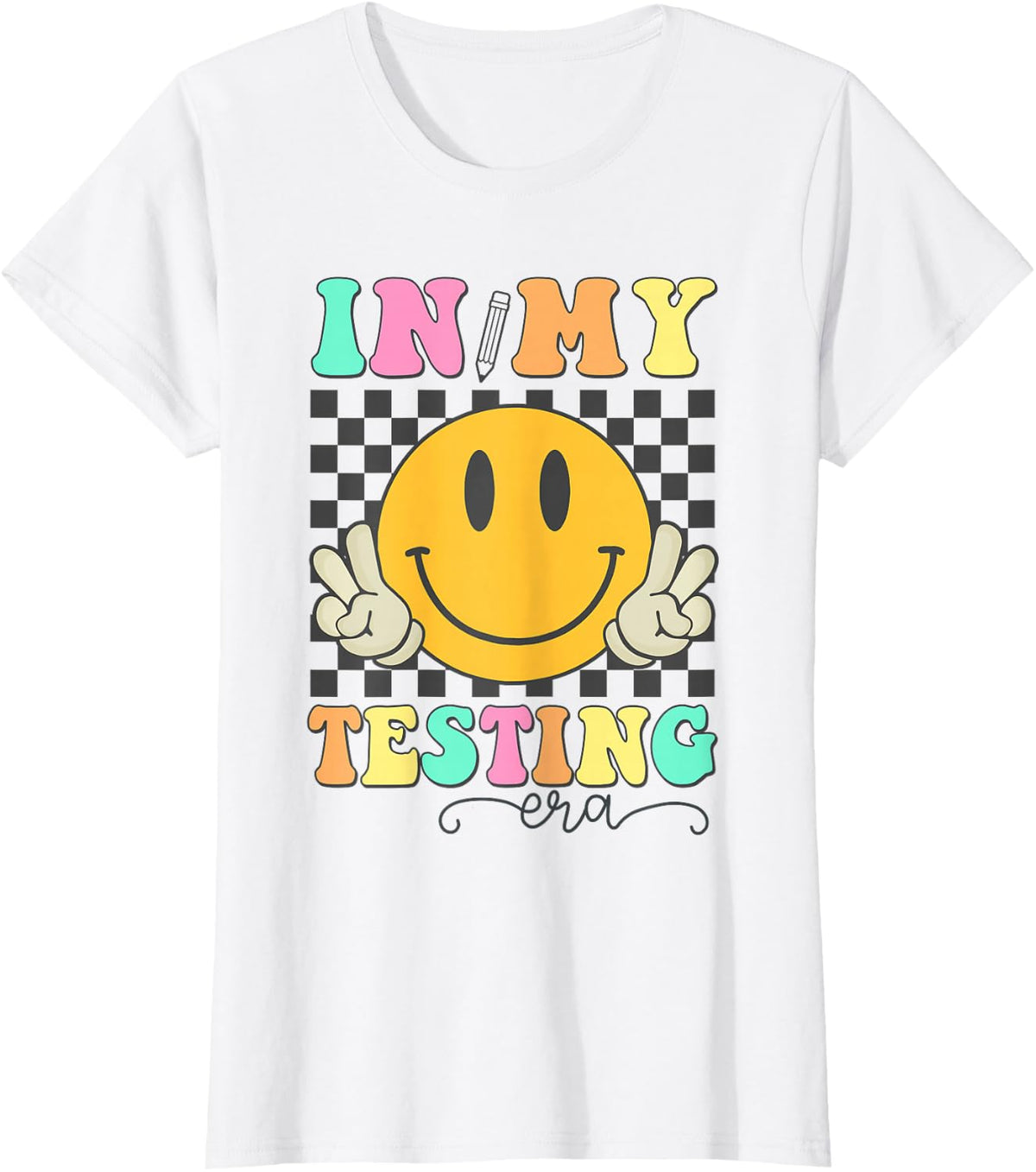 In My Testing Era Rock The Test Testing Day Smile Hippie Kid T-Shirt - White