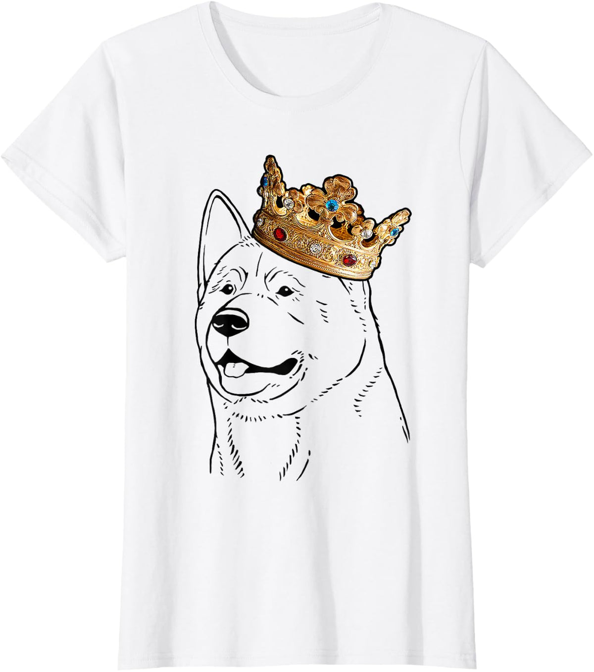 Akita Dog Wearing Crown T-Shirt - White